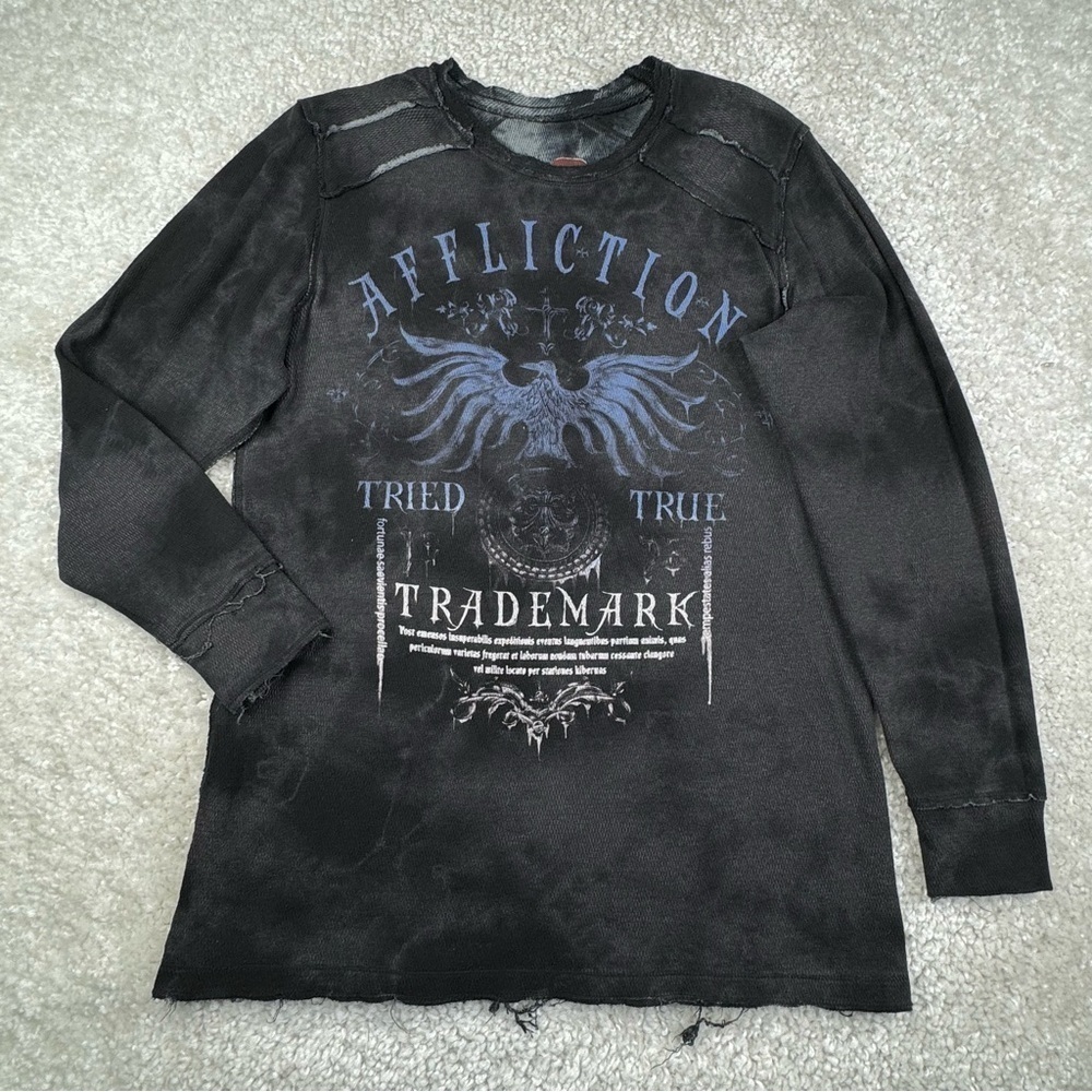 AFFLICTION Men's Long Sleeve Reversible Thermal Shirt. XXL skull bird distressed - Picture 10 of 15